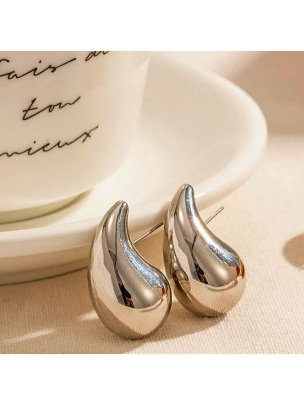 Chunky Hoop Earrings For Women Light Waterdrop Hollow Open Hoops